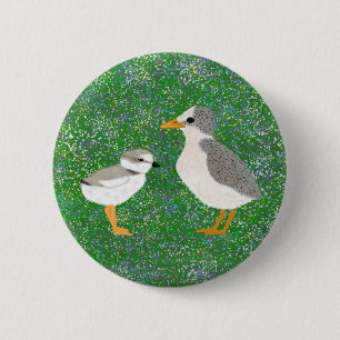 Chicken Minst Tern och Piping Plover i Wildblommor Knapp