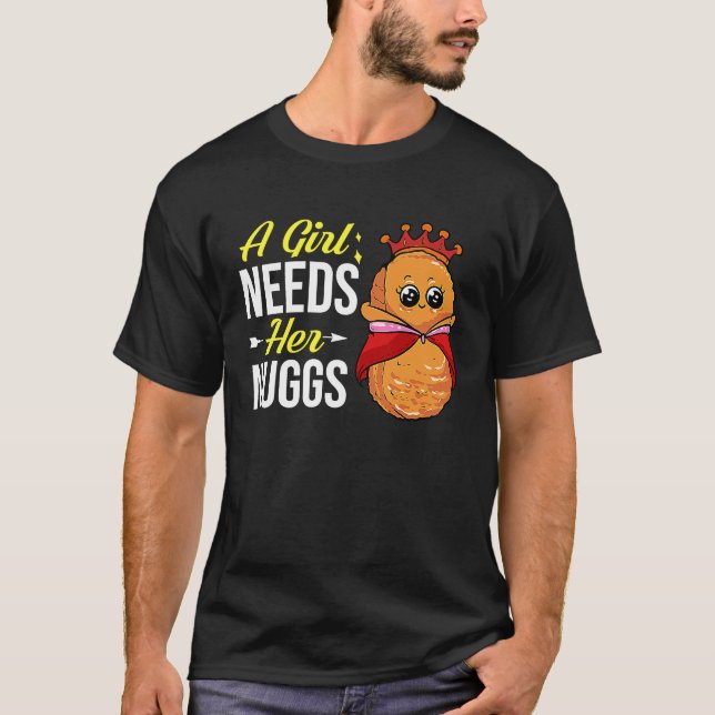 Chicken Nugget Girl Queen Vegan Nuggs Fries T Shirt (Framsida)