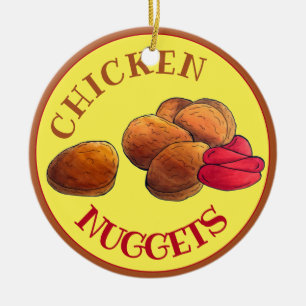 Chicken Nuggets med Ketchup Junk Food Foodie Julgransprydnad Keramik