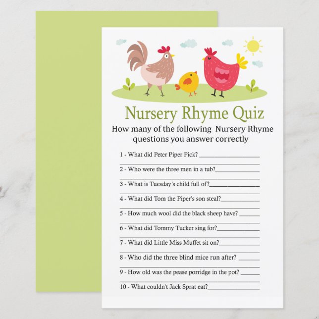 Chicken Nursery Rhyme Quiz babyduschspel (Fram/baksida)