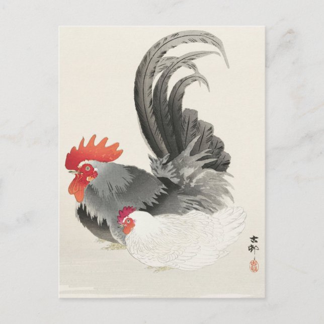 Chicken och Hen Painting av Ohara Koson Vykort (Framsida)