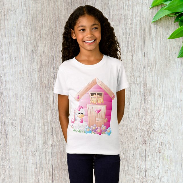 Chicken och Rosa Hen House med Flowers T Shirt (Skapare uppladdad)