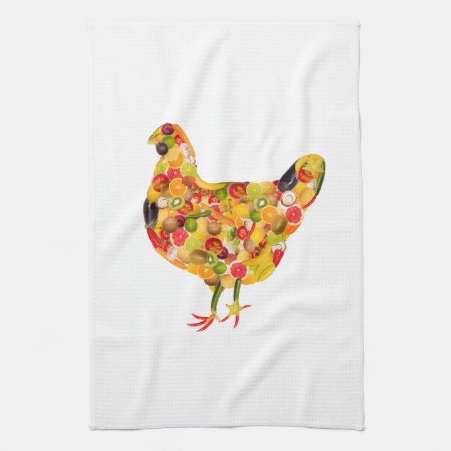 Chicken of fruits, vegetables. Add your own text ! Kökshandduk (Vertikal)