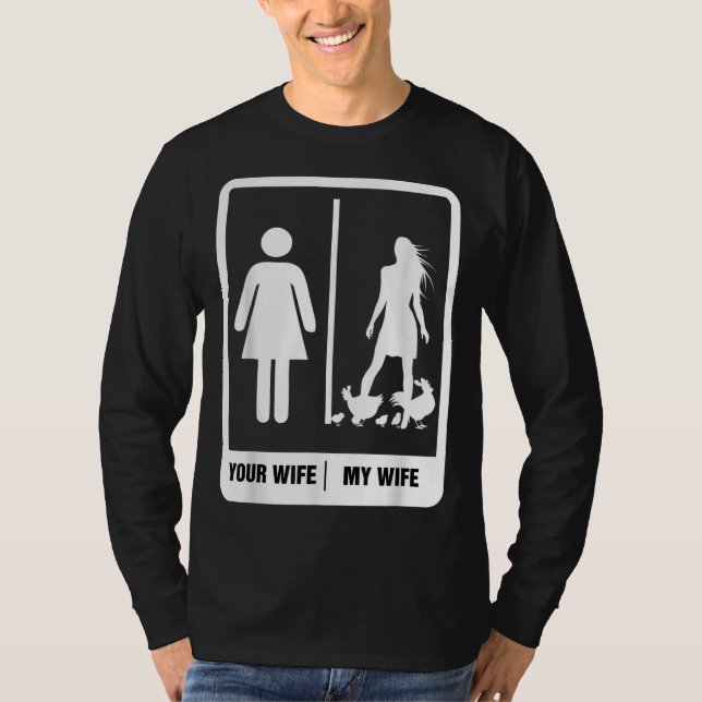 Chicken Pappa Funny Fars dag Tupp Min fru långt bo T Shirt (Framsida)