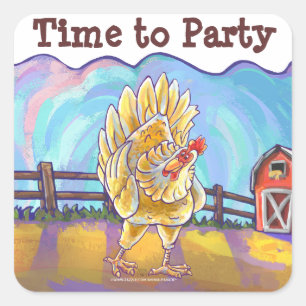 Chicken Party Centre Fyrkantigt Klistermärke