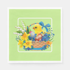 Chicken påsk i Basket i Flowers Party Pappersservett