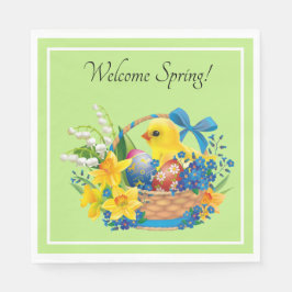Chicken påsk i Basket i Flowers Party Pappersservett