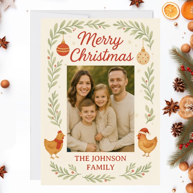 Chicken Photo Customizable Christmas Card Julkort (Skapare uppladdad)