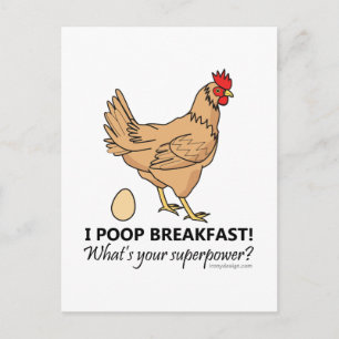 Chicken Poops Breakfast Funny Design Vykort