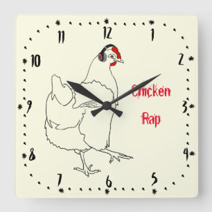 Chicken Rap Funny Music Kött Free Vegan Art Pun Fyrkantig Klocka