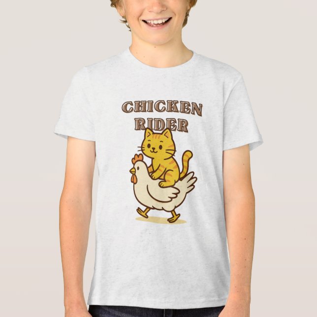 Chicken Rider - Tecknaden "Lustigt Cat Riding Chic T Shirt (Framsida)