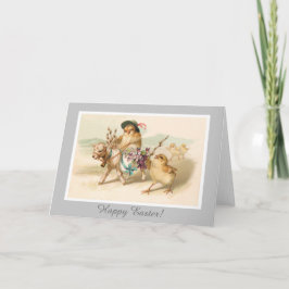 Chicken Riding Lamb - Cute Vintage Påsk Gift Helgkort