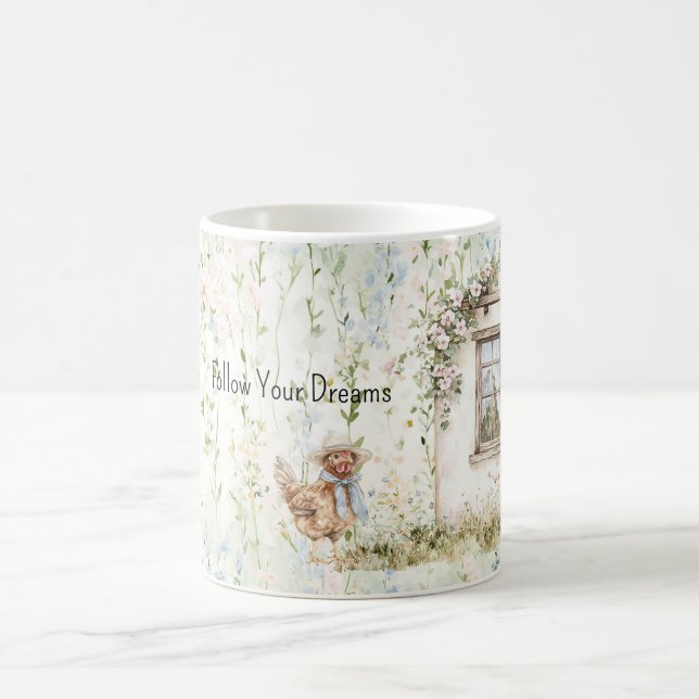 Chicken Romantic House Window Floral Kaffemugg (Center)