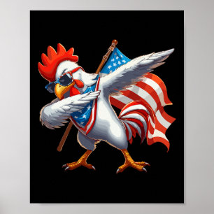Chicken Rooster Sungles 4:e juli Amerikanska flagg Poster