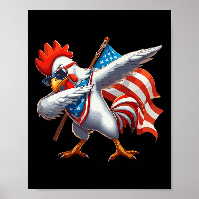 Chicken Rooster Sungles 4:e juli Amerikanska flagg Poster (Framsidan)