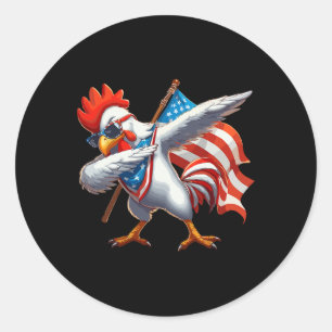 Chicken Rooster Sungles 4:e juli Amerikanska flagg Runt Klistermärke