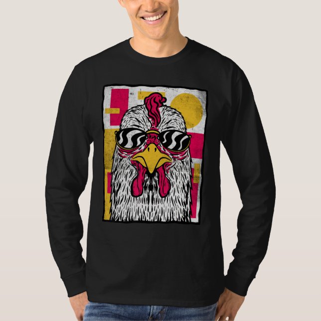 Chicken Rooster Wearing Sunglasses T Shirt (Framsida)