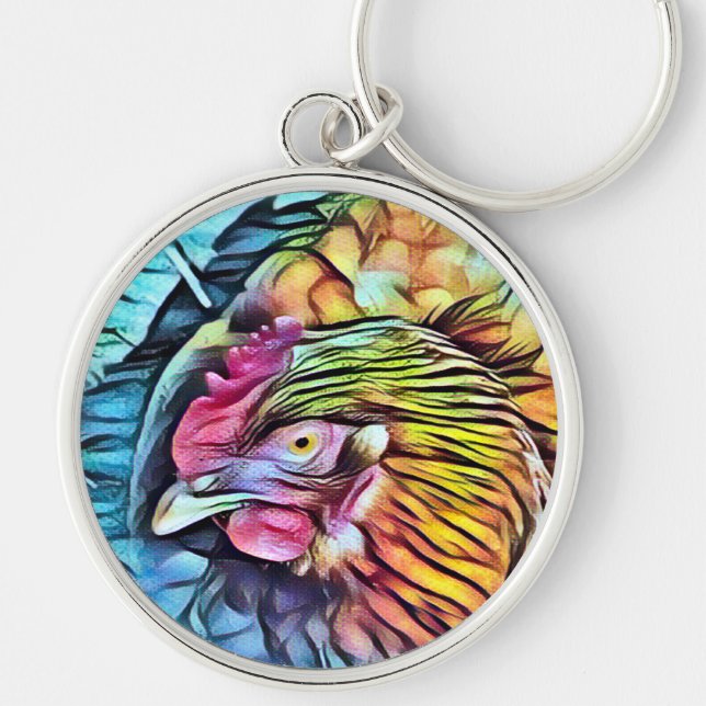 CHICKEN RUND SILVERFÄRGAD NYCKELRING (Framsidan)