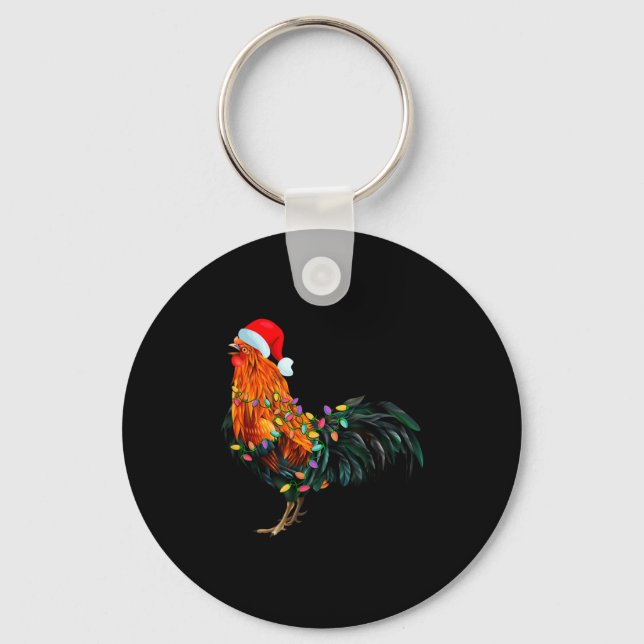 Chicken Santa Christmas Tree Funny Chicken Lover C Nyckelring (Framsida)
