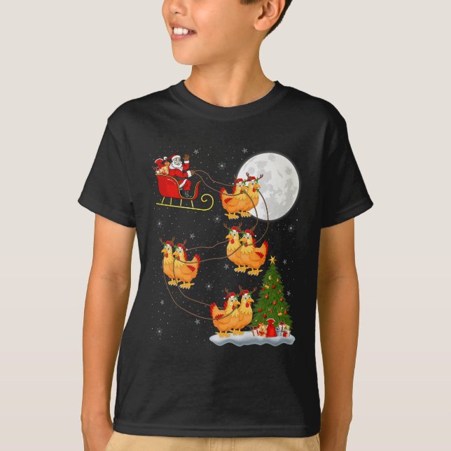 Chicken Santa Sleigh Flying Funny Magical Christma T Shirt (Framsida)