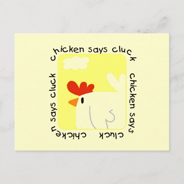 Chicken Says Cluck Tshirts och Gifts Vykort (Framsida)