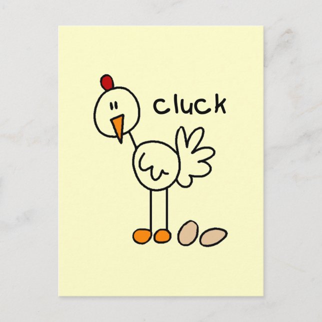 Chicken Says Cluck Tshirts och Gifts Vykort (Framsida)