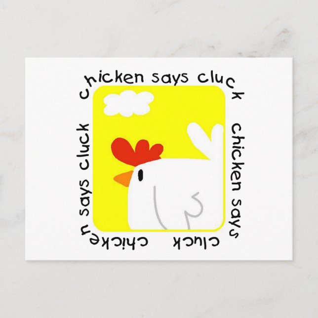 Chicken Says Cluck Tshirts och Gifts Vykort (Framsida)