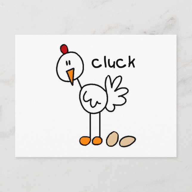 Chicken Says Cluck Tshirts och Gifts Vykort (Framsida)