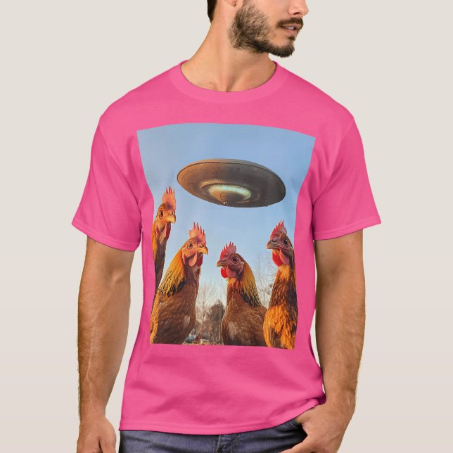 Chicken Selfie with Ufos Utomjordingars Funny Grap T Shirt (Framsida)