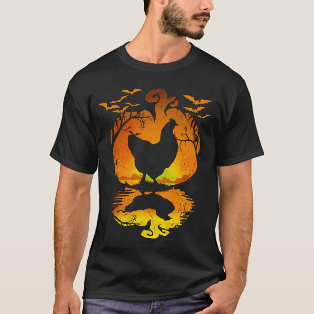 Chicken Silhouette Pumpkin Halloween Costume Manar T Shirt (Framsida)