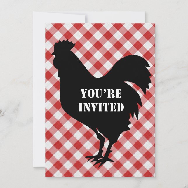 Chicken Silo, Red & White Check Trasa inbjuden Inbjudningar (Framsida)