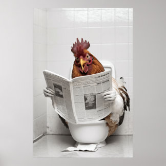 Chicken Sitta om Toilet Reading a Newspaper Poster