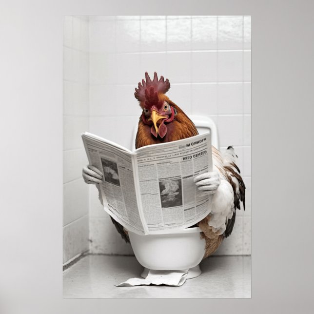 Chicken Sitta om Toilet Reading a Newspaper Poster (Framsidan)