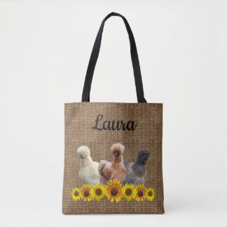 Chicken skrev ditt namn Silkies Sunblommlap Tygkasse