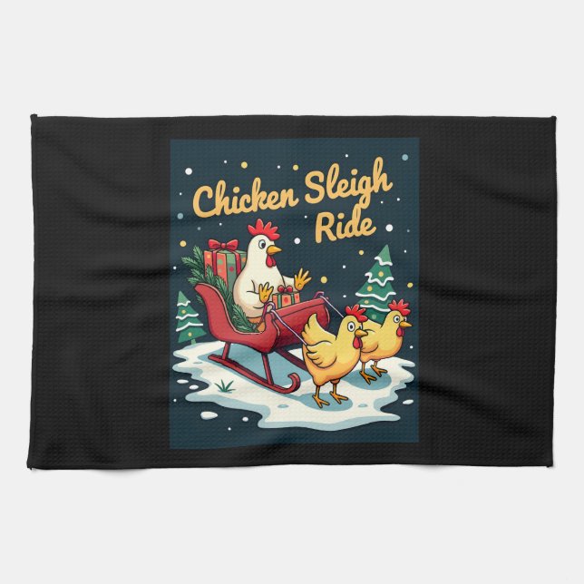 Chicken Sleigh Ride Kökshandduk (Horisontell)