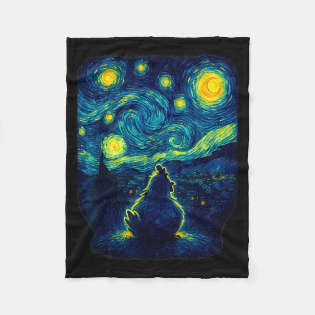 Chicken Starry Funny Night Van Gogh Farm Lover Gir Fleecefilt (Framsidan)