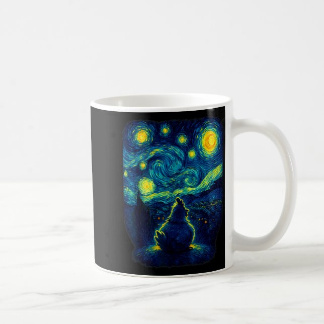 Chicken Starry Funny Night Van Gogh Farm Lover Gir Kaffemugg (Höger)