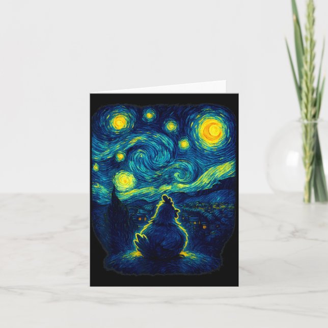 Chicken Starry Funny Night Van Gogh Farm Lover Gir Kort (Framsida)