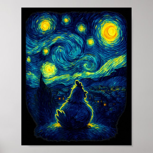 Chicken Starry Funny Night Van Gogh Farm Lover Gir Poster (Framsidan)