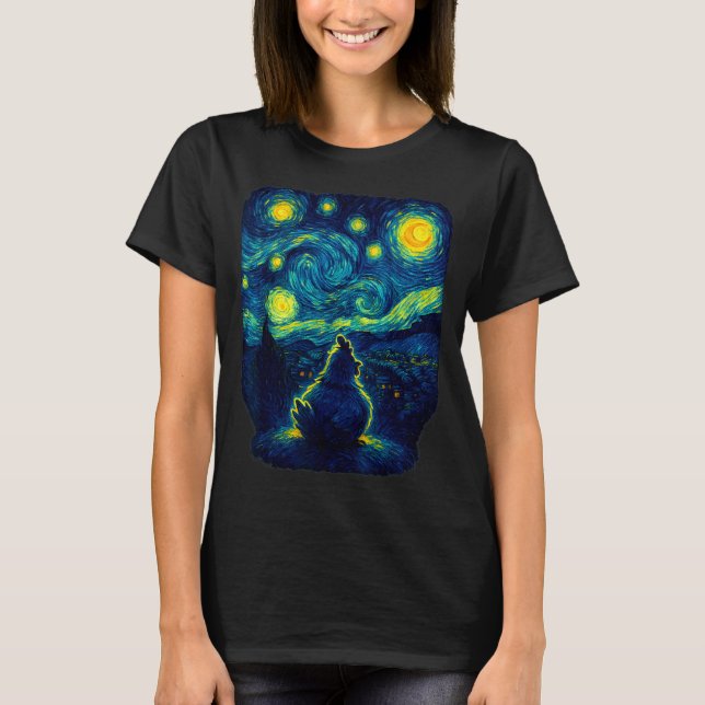 Chicken Starry Funny Night Van Gogh Farm Lover Gir T Shirt (Framsida)