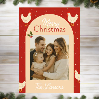 Chicken Themed Christmas Photo Card Julkort