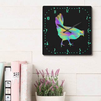 Chicken Time Cute Colorful Aqua Farm Hen Art Fyrkantig Klocka