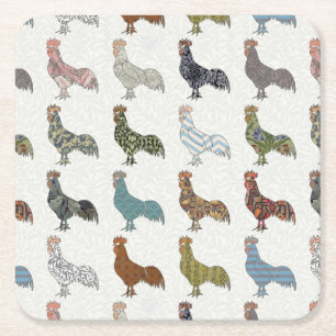 Chicken Tupp Colorful Mönster Farm Underlägg Papper Kvadrat