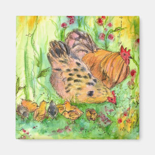 Chicken Tupp Hen Chicks Watercolor Meadow Magnet