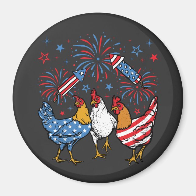 Chicken USA flagga Patriotic 4:e juli Circle Magnet (Framsidan)