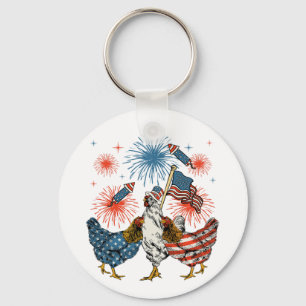 Chicken USA flagga Patriotic 4:e juli Circle Nyckelring