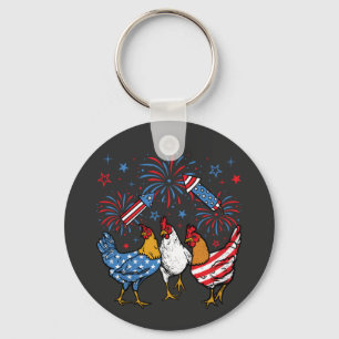 Chicken USA flagga Patriotic 4:e juli Circle Nyckelring