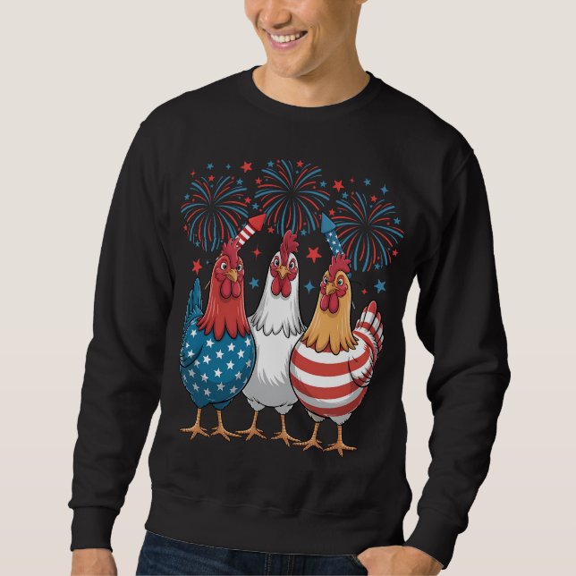 Chicken USA flagga Patriotic 4:e juli Manar Lång Ärmad Tröja (Framsida)