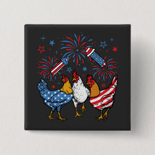 Chicken USA flagga Patriotic 4:e juli Square Knapp