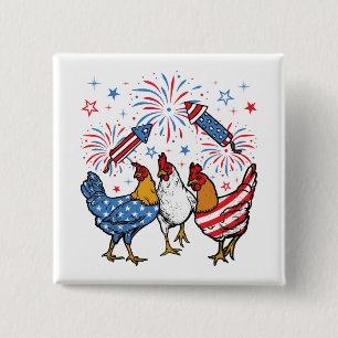 Chicken USA flagga Patriotic 4:e juli Square Knapp